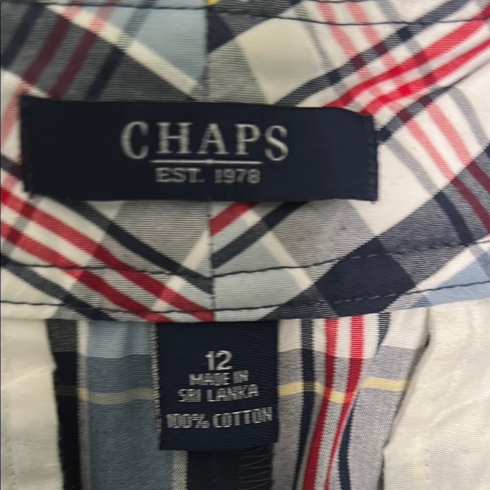 Chaps Size 12 Blue and White Plaid Pencil Skirt with Belt - Picture 2 of 10